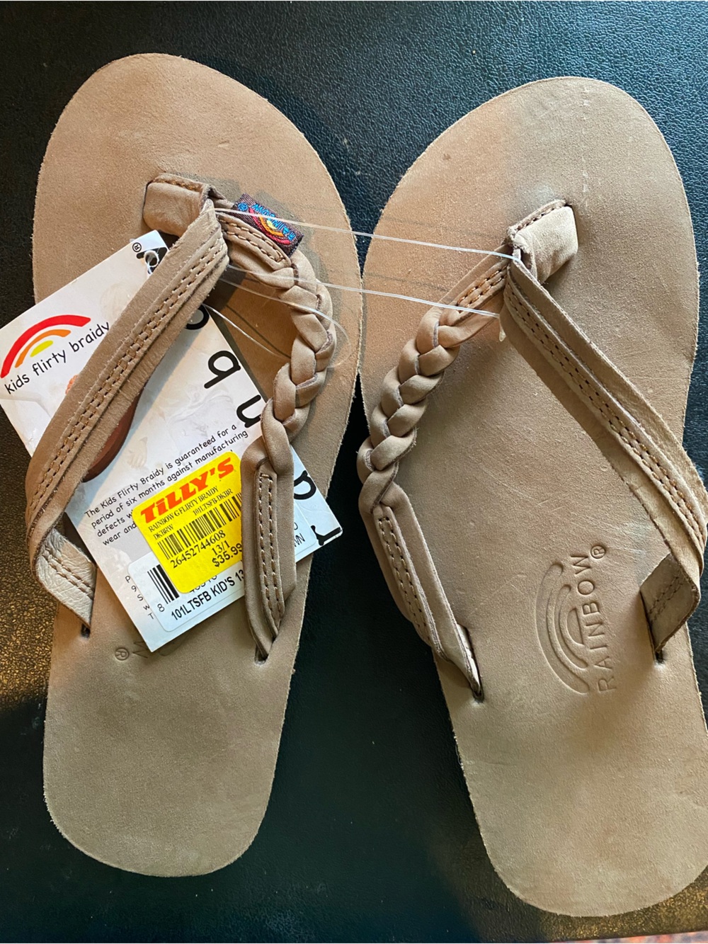 Rainbow Brown Textured Sole Leather Flip Flops